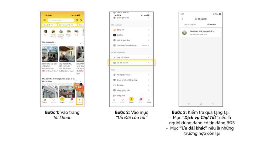 Hướng dẫn nhận ưu đãi trên Chợ Tốt