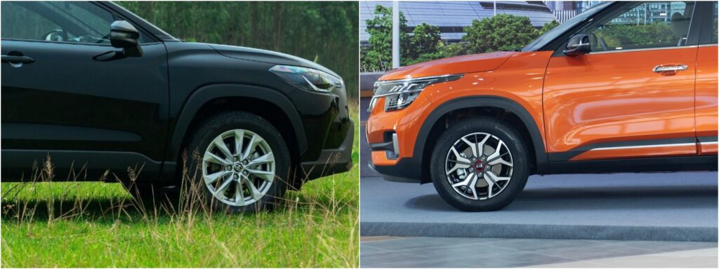 La-zăng Toyota Corolla Cross 1.8G (trái) và Kia Seltos 1.4 DCT Premium (phải)