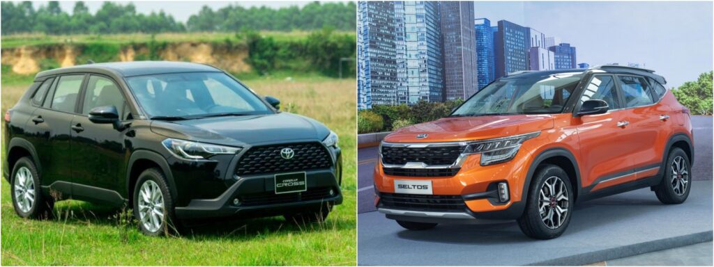 So sánh Toyota Corolla Cross 1.8G (trái) và Kia Seltos 1.4 DCT Premium (phải)