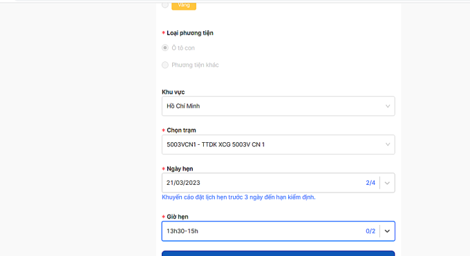 Chọn lịch trống để đăng ký đăng kiểm