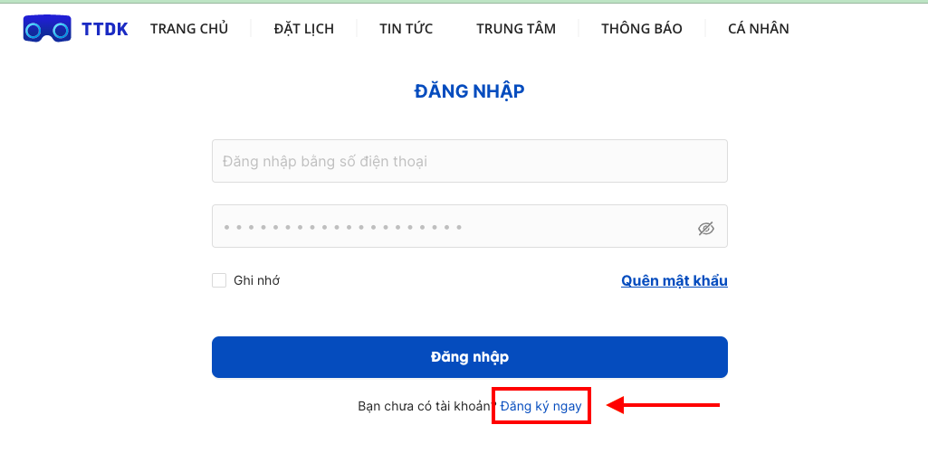 Nhấp “Đăng ký ngay" để tạo tài khoản