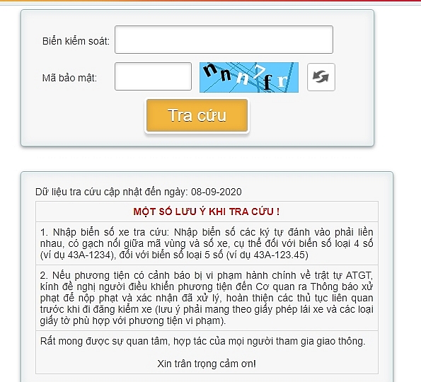 Tra cứu phạt nguội online