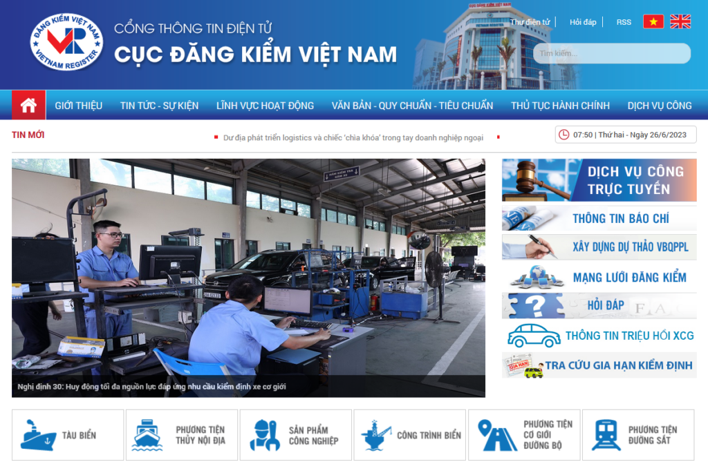 Website Cục Đăng Kiểm Việt Nam